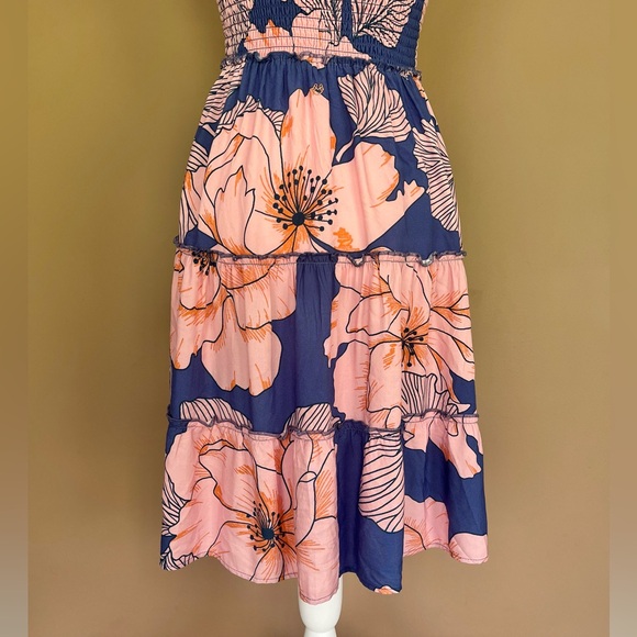 {Maaji} Smocked Chest Tiered Floral Mini Dress with Tie Straps - Womens Small - Picture 7 of 11